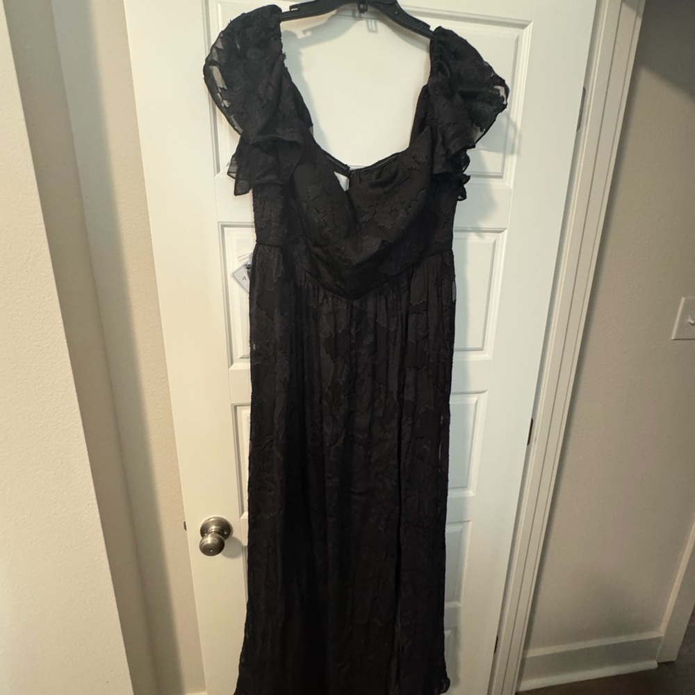 Azazie Black Maxi Dress with Ruffle Sleeves